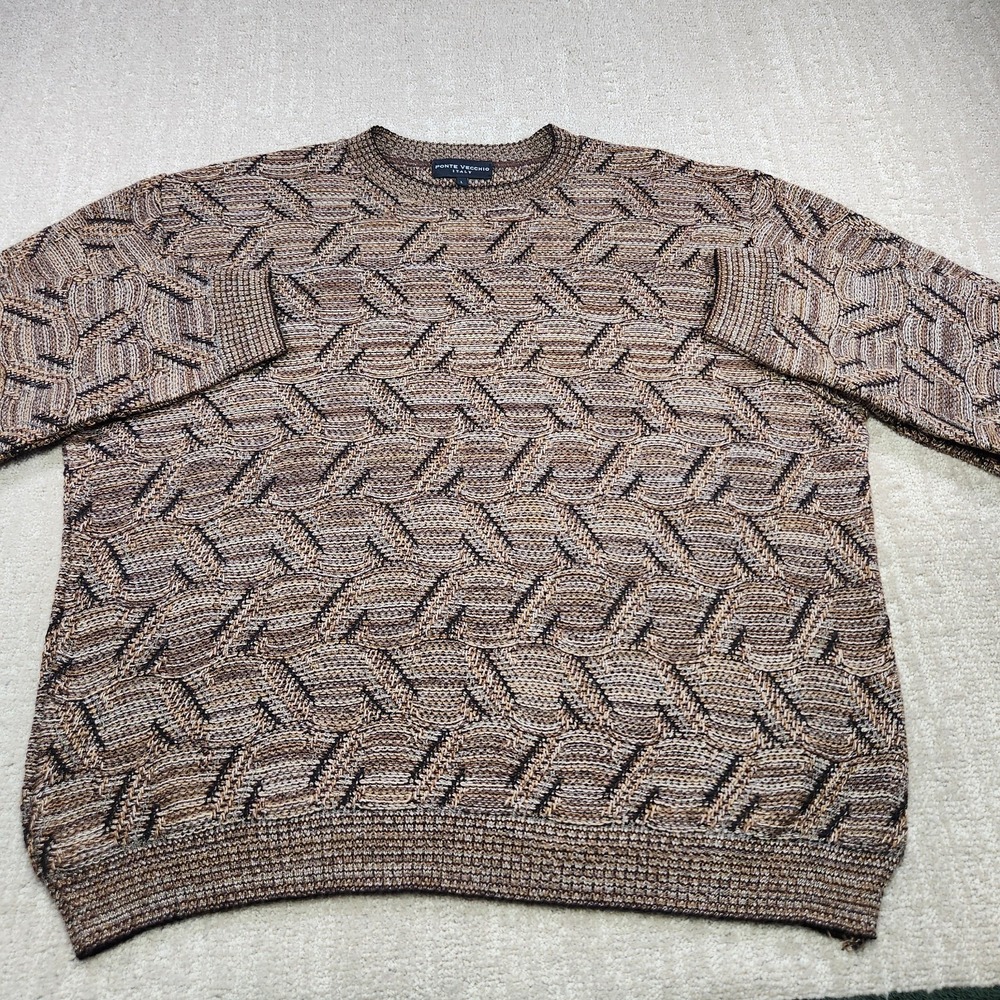 Vintage Grandpa Sweater Men Large Geometric Chunky Knit Crewneck Italy Made - Picture 2 of 9